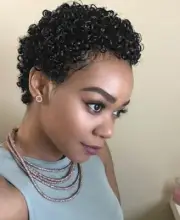 Afro Curly Short Black Pixie Cut Human Hair Wig Christmas Party