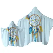 Blue and Yellow Feathers Dream Catcher Towel with Hood