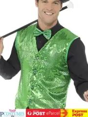Sequins Green Vest Waistcoat Dance Mardi Gras Magician Ringmaster Costume