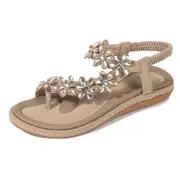 Nevenka Womens Beach Flats Casual Open Toe Crystal Gladiator Sandals-Apricot