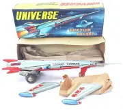 China MF-030 UNIVERSE SPACE MOON ROCKET PLANE Tin Friction Toy MIB`60 VERY RARE!