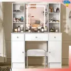 Large Dressing Table Stool Set Makeup Lighted Mirror Cabinet Vanity Desk White