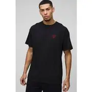 Mens Black Oversized Embroidered Broken Heart T-Shirt