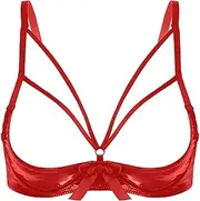 [GRRKDFQ] Women's Erotic Costumes Open Cup Bras Bowknot Underwired Porno Bra