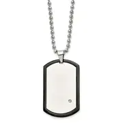 Stainless Steel Chisel Polished Black Ip-Plated With Cz Dog Tag On A 22 Inch Ball Chain Necklace