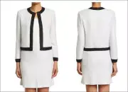 2.7k NWT St. John Suit Sequin Metallic Tweed White/Black Trim Jacket+Skirt 14 XL
