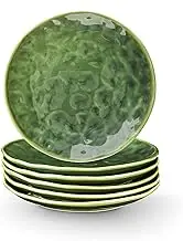 Ceramic Round Dessert Salad Plates - 8 Inch Dessert Plates, Set of 6, Microwave, Oven, and Dishwasher Safe, Scratch Resistant, Porcelain Fluted Suitable for Appetizer, Home, Party (Green)