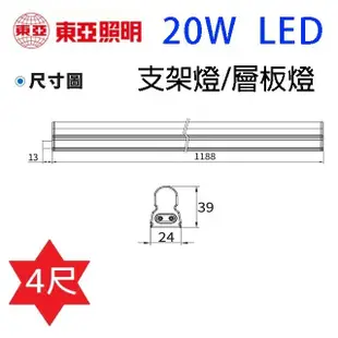 東亞 4尺 20W LED支架燈/層板燈 (5.5折)