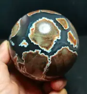 TOP 630G Natural Polished Football Agate Crystal Sphere Ball Healing WD1416