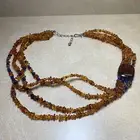 Jay King Three Strand Baltic Amber Chip Blue Lapis Sterling Silver Necklace New