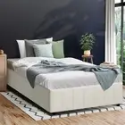 Oikiture Bed Frame King Single Gas Lift Storage Base Velvet Cream FURB
