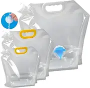 Collapsible Water Storage Bag 3-Pack(0.4 Gal + 0.8 Gal + 1.3 Gal) Portable Water Container with Faucet for Camping,Hiking, Emergency | Transparent Outdoor Water Bag with Carry Handle (3-Pack 2.5 Gal)