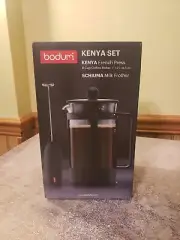 Bodum Kenya Set French Press 8 Cup Coffee Maker & Milk Frother Black Glass 34 oz