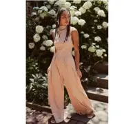 NWT FREE PEOPLE Sz L DREAM ONE PIECE OPEN BACK WIDE LEG JUMPSUIT