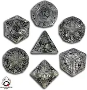 Q-WORKSHOP Elvish Dice 7-Pieces Set, Translucent and Black