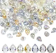 [HOBBIESAY] 140 Pieces 7 Colours Clear Glass Beads in Teardrop Shape 8 mm Colourful Top Drilled Drop Spacer Beads Water Drops Faceted Pearl Smooth Seed Beads for DIY Jewellery Making Hole: 1.2 mm