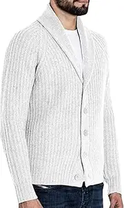 [Generic] Men's Button Down Cardigan Ribbed Sweater Knitted Shawl Collar Casual Sweater Open Front Solid Long Sleeve Sweaters