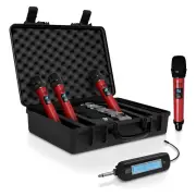 Pyle 4 Channel Portable UHF Wireless Microphone w/4x Handheld Microphone (Red)