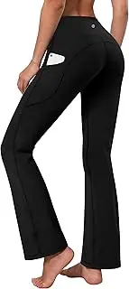 [BUBBLELIME] 29"/31"/33"/35"/37" 3 Styles Women's High Waist Bootcut Yoga Pants Basic/Out Pockets Tummy Control Workout Flare, Compression Feel Side Pockets_jetblack, Large / 33L