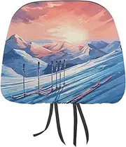 KLSVTMEA 2 Pack Car Headrest Cover, Ski Board Printed Car Head Rest Protector, Soft Car Seat Head Rest Cover for Most Vehicles, Male and Female Car Interior Accessories