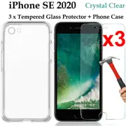 For Apple iPhone SE 2020 clear case cover & x3 Tempered Glass screen protector
