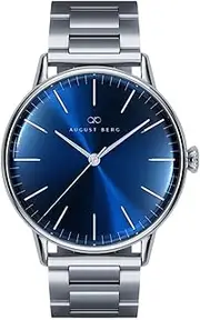 [August Berg] Unisex Adult's Serenity Silver-Tone 40mm Case, Blue Dial, Silver-Tone Bracelet 10240E05SSL Dress Watch, Blue, 40mm