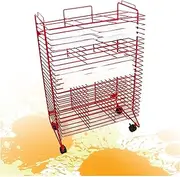 Art Drying Rack for Classroom,Red Metal Mobile Painting Storage Storage Rack,Suitable for Drawings Paintings Prints(25 Shelves)