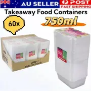 60 x 750ml Takeaway Food Containers with Plastic Lids Take away Meal Prep Box AU