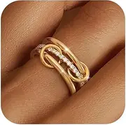 [TOSGMY] Gold Silver Rings for Women Non Tarnish 18K Gold Plated Stackable Rings Dainty Cubic Zirconia Statement Rings Wedding Band Thumb Ring Mixed Metals Stacking Rings Set Size 6 7 8 9 10 Jewelry