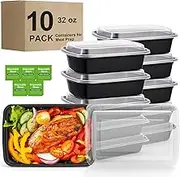 10 Pack Meal Prep Containers, 32 oz Food Storage Container with Lid, Lunch box Reusable, Plastic containers BPA Free Take-Out Box Microwave Dishwasher Freezer Safe