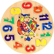 CIYODO 1 Set Digital Clock Puzzle for Wooden Clown Design Educational Clock Shape and Color Recognition Cognitive Development Interactive Learning Playset