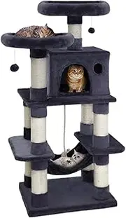 i.Pet Cat Tree Large Cats Tower Ultimate Scratching Post, 145cm Height Pet Scratcher Cardboard Posts Indoor Kittens Wooden Play House Towers and Trees Corner Toys, with Condo, Hammcok and Hanging Toy