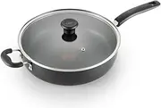 T-fal A91082 Specialty Nonstick Dishwasher Safe Oven Safe Jumbo Cooker Saute Pan with Glass Lid Cookware, 5-Quart, Black