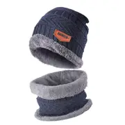 Navy Blue Ski Cap Neck Warm Beanie Fleece Winter Knitted Hat Men Fur Women