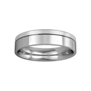 9ct White Gold Jewelco London 5mm Flat-Court with Fine Groove Wedding Ring