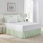 [Laura Ashley] Home - Cotton Ruffled Bedskirt, Lightweight & Classic Style (Ticking Stripe Green, Twin)