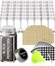 48 Glass Spice Jars with 713 Spice Labels, Chalk Marker and Funnel Complete Set.