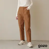 在飛比找momo購物網優惠-【gozo】皮標後鬆緊修身錐形褲(兩色)