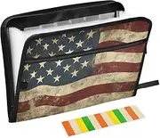 Quteprint 13 Pockets Expanding File Folder with Zipper Closure, Vintage American Flag Stars Accordion File Folder with Sticky Labels, Letter Size A4 Papers Expandable File Document Organizer