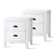 Oikiture 2x Bedside Table 2 Drawers Side Tables Nightstand Storage Cabinet White