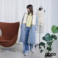 在飛比找momo購物網優惠-【gozo】QQ毛拼接菱格配色鋪棉大衣(兩色)