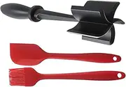 LYSAIMG Meat Chopper,Black Heat Resistant Meat and Potato Masher Tool, Silicone Material Red Oil Brush and Scraper, 11 Inch Meat Chopper for Hamburger Meat,for Non-Stick Cookware (3 Pack)
