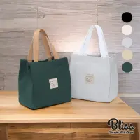 在飛比找momo購物網優惠-【Bliss BKK】可愛熊布標帆布手提包便當袋(5色可選)