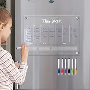 HFglobal Acrylic Magnetic Fridge Calenda for Fridge with 6 Pen, Wall Calendar Weekly Dry Erase Board Planner Noteboard for Refrigerator/Glass/Kitchen/Office (Weekly Planner)