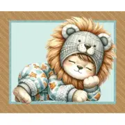 Patchwork Quilting Sewing Fabric Sleepy Lion Kids Panel 90x110cm