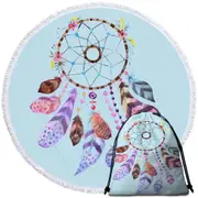 Light Blue Background Dream Catcher Round Beach Towel