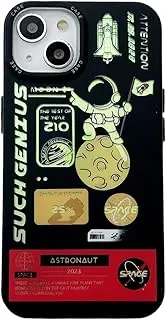 Yonds Queen for iPhone 15 Cute Case, Cool Cartoon Astronaut Space Rocket Moon Laser Glitter Bling Design Stylish IMD Bumper Shockproof Anti-Slip Protector Case (Black Rocket, iPhone 15)