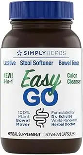 Easy GO Bowel Mover - Formulated by - Gentle Laxative, Colon Toner & Stool Softener | 100% Plant Natural Bowel Cleanse - Promotes Regular & Complete Bowel Movements - 50 Count Vegan