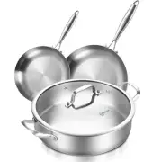 12 Inch Tri-ply Stainless Steel 5.5 QT Sauté Pan and 8-10 Inch Frying Pan Set...