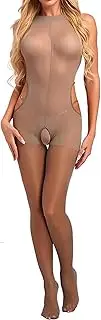 [FiwoXam] Women's Bodysuits Pantyhose Bodystocking Silky Sheer Jumpsuits Crotchless Body Stocking Lingerie, Grey